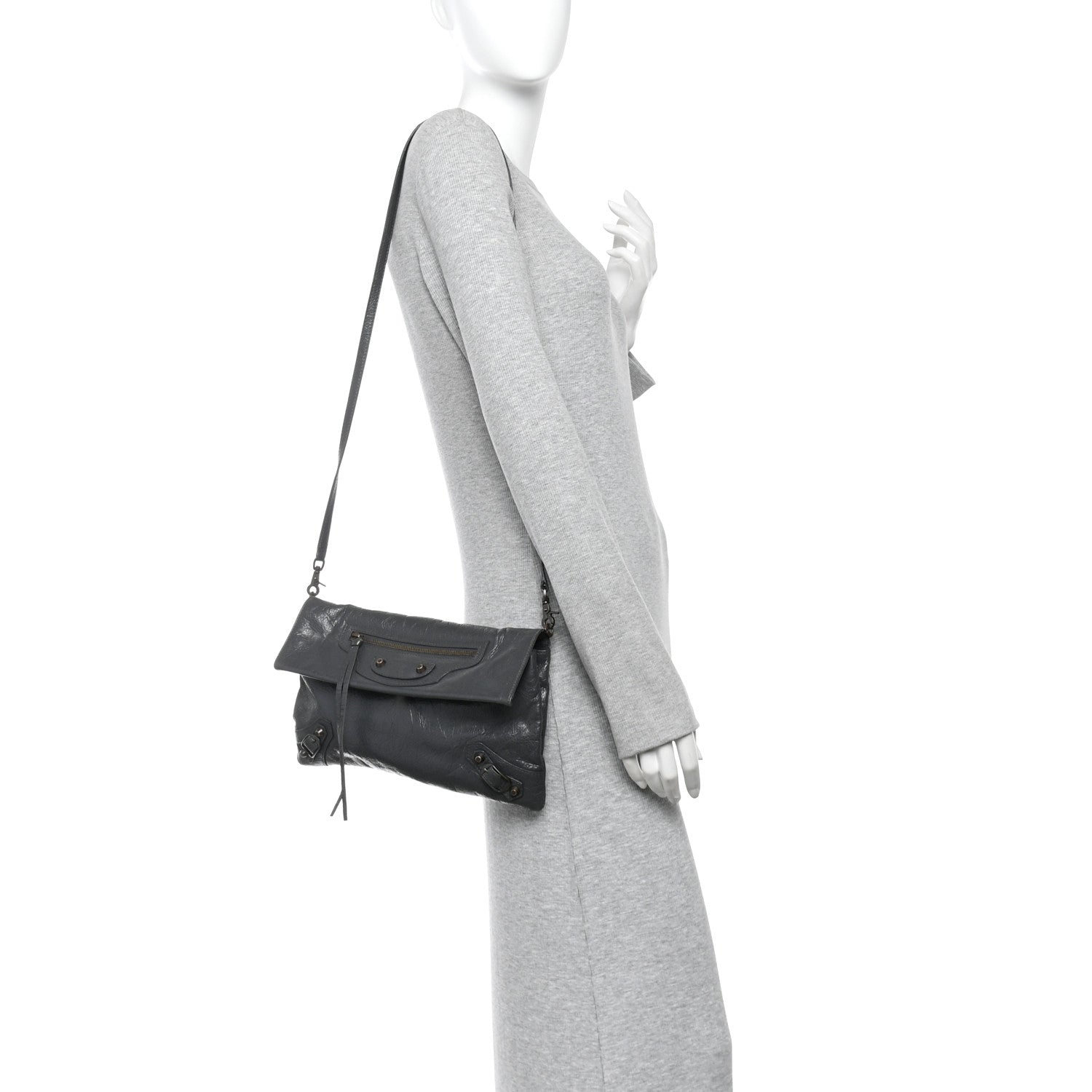 Balenciaga Agneau Classic Hardware Envelope Strap Clutch Gris Fossile 2 of 11