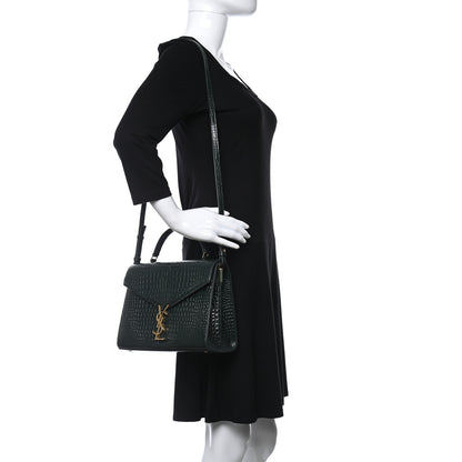 Saint Laurent Calfskin Crocodile Embossed Medium Classic Monogram Cassandra Top Handle Green 2 of 10