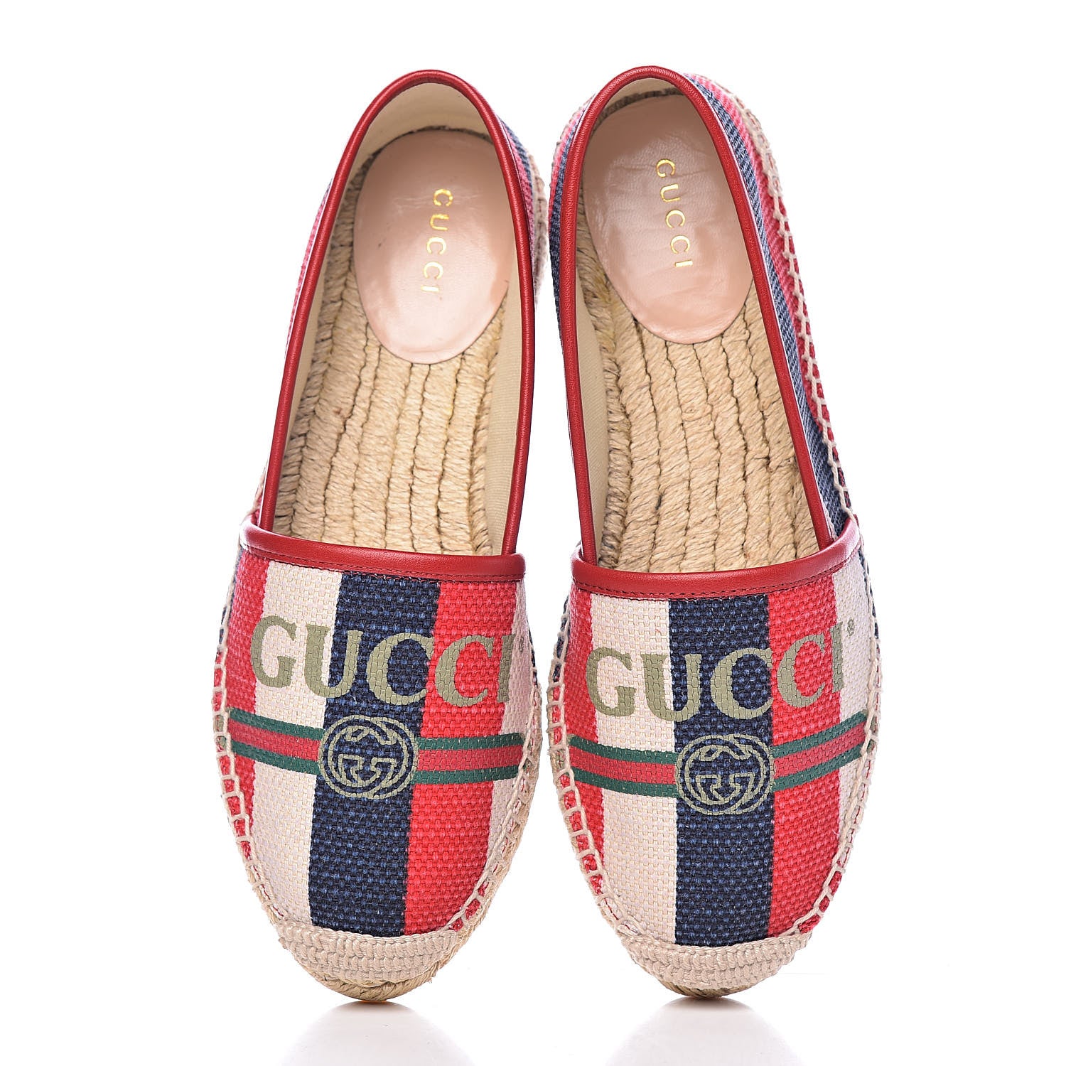 Gucci Canvas Sylvie Stripe Logo Womens Espadrilles 36 Mystic White Hibiscus Red Maritime 11 of 12