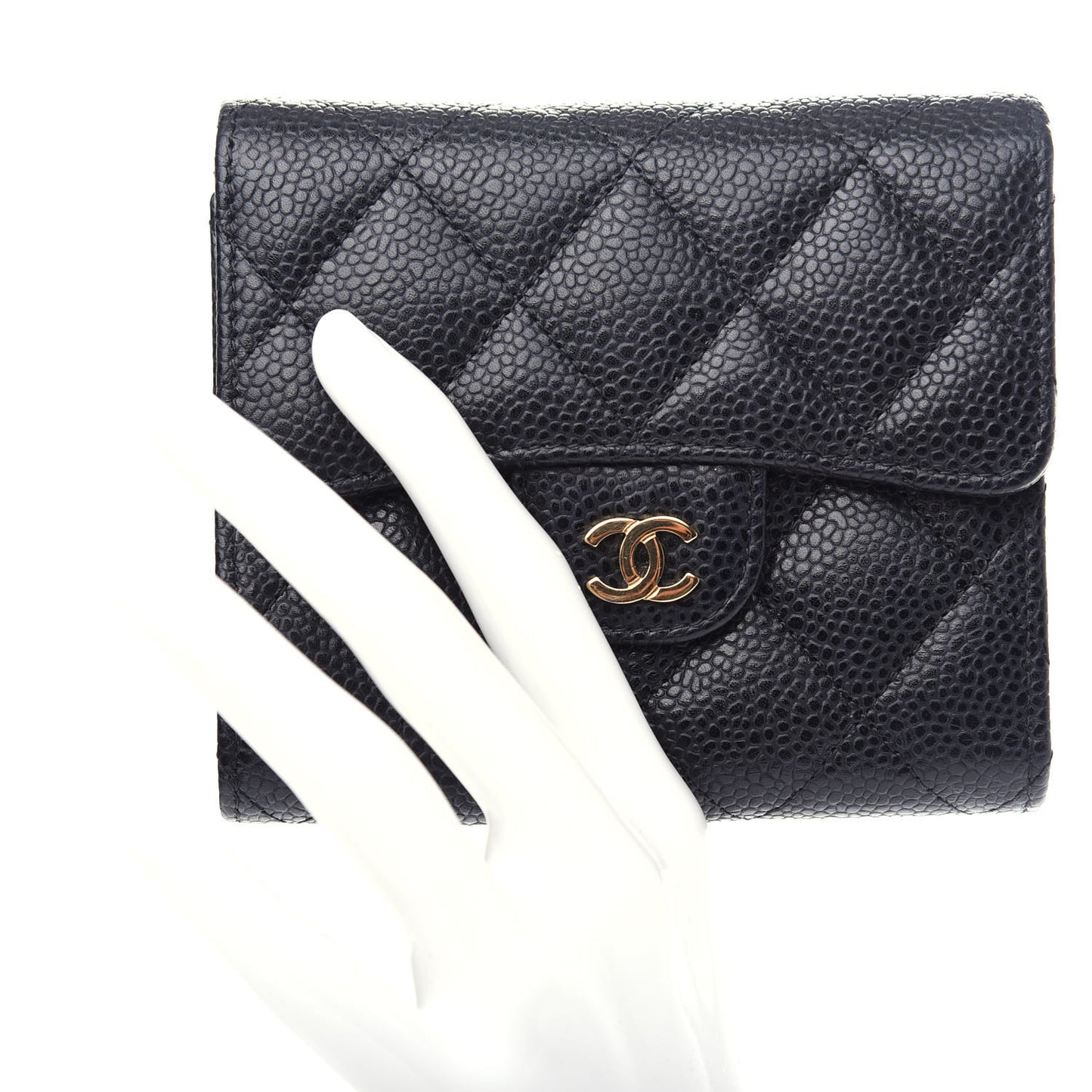 Caviar Quilted Compact Flap Wallet Black