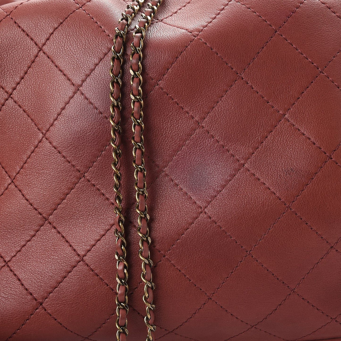 Calfskin Stitched Large Drawstring CC Bag Burgundy
