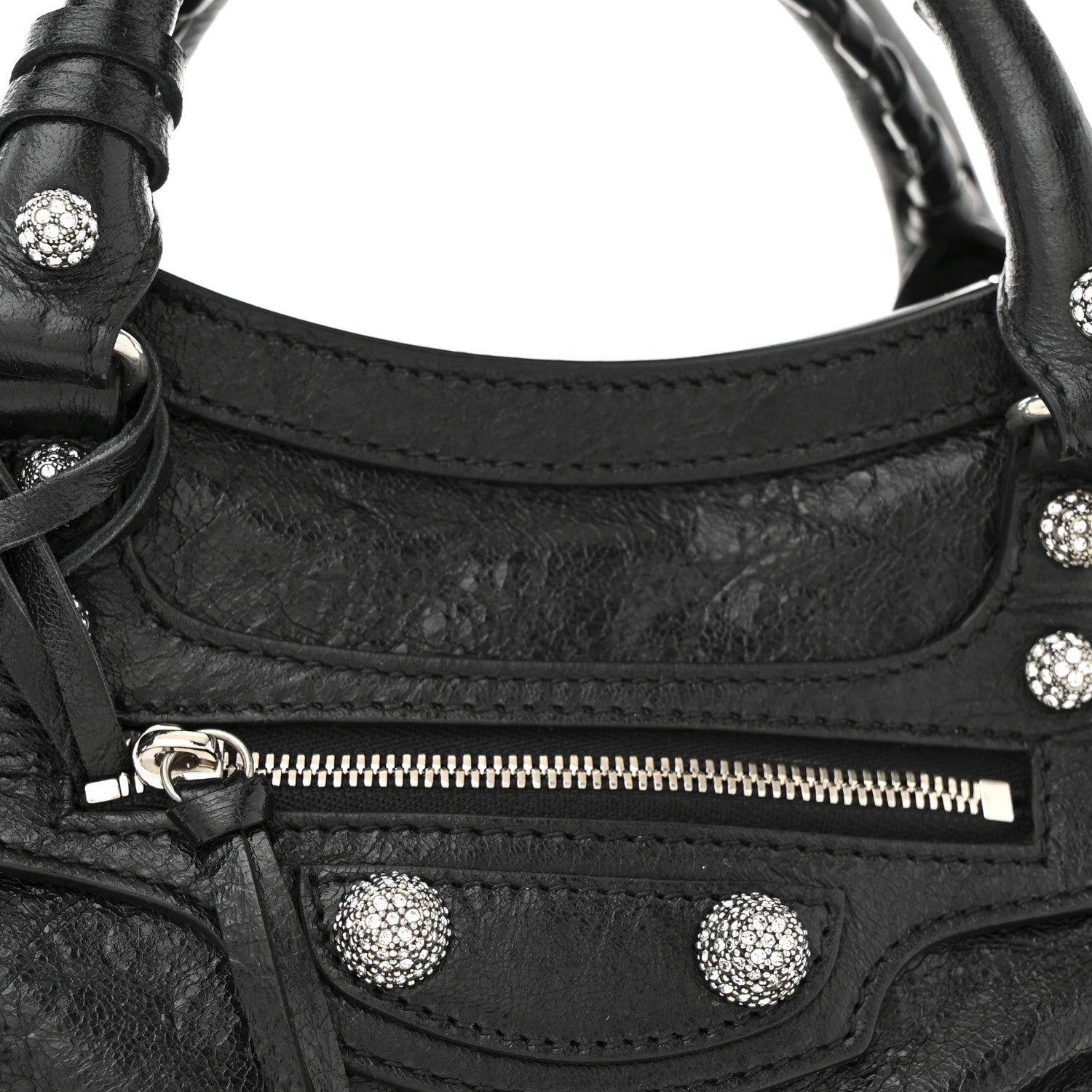 Balenciaga Agneau Arena Crystal Neo Cagole Handbag XS Black 9 of 13