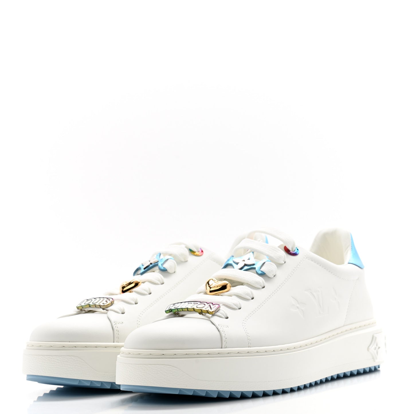 Lambskin Embossed Monogram Time Out Sneakers 41 White Blue