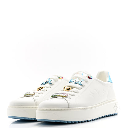 Louis Vuitton Lambskin Embossed Monogram Time Out Sneakers 41 White Blue 3 of 10