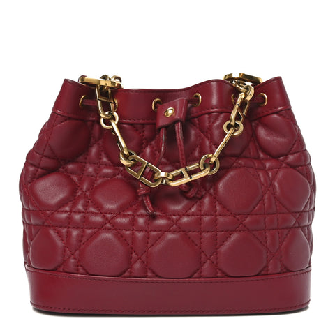 Lambskin Cannage Miss Dior Bucket Bag Cherry Red