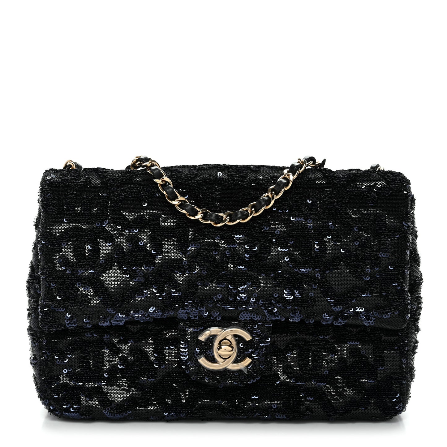 Sequin Quilted Small Single Flap Black