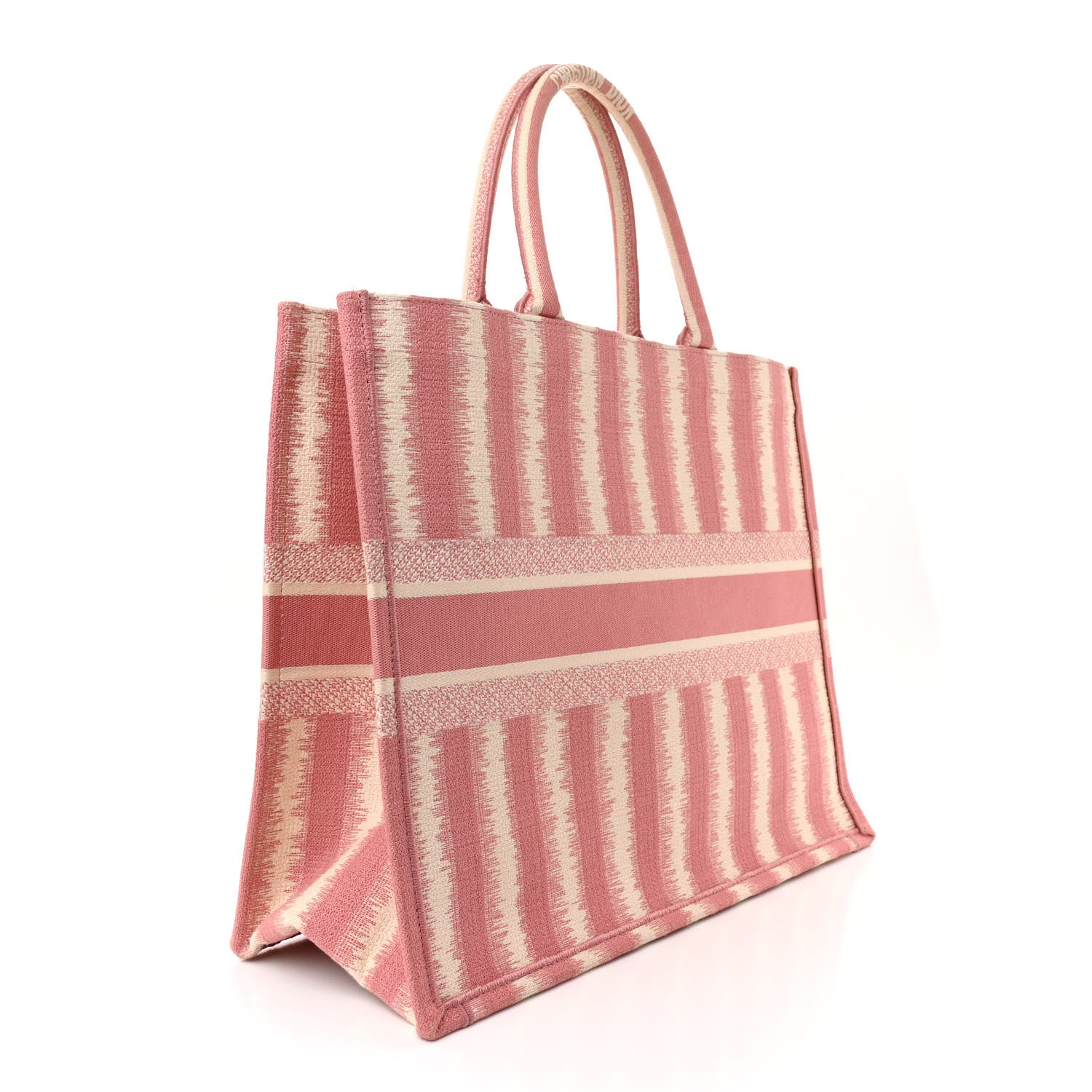 Christian Dior CHRISTIAN DIOR Canvas Embroidered Large Striped Book Tote Pink 3 of 15