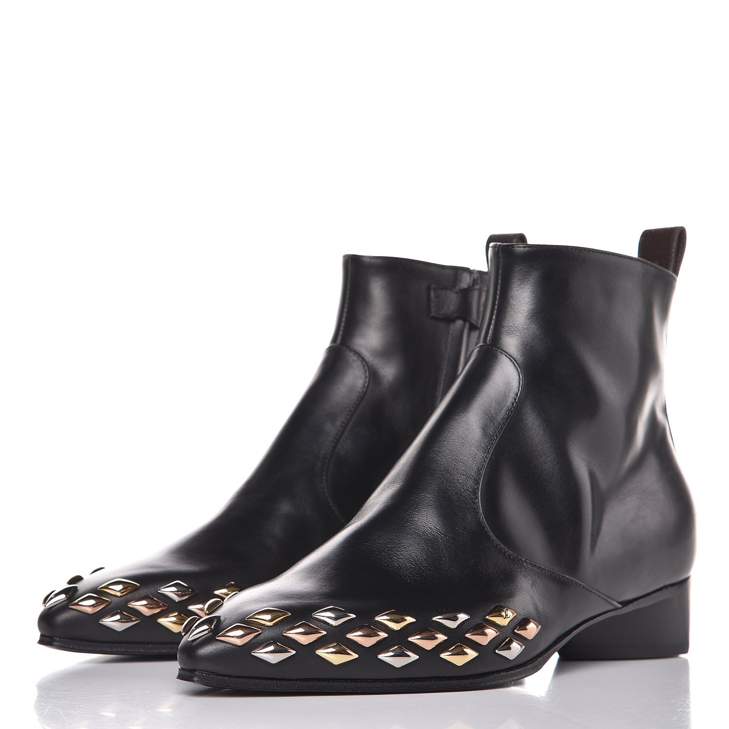 Louis Vuitton Calfskin Studded Gold Rush Flat Ankle Boots 38 Black 2 of 9