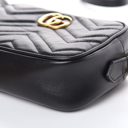 Gucci Calfskin Matelasse Mini GG Marmont Chain Shoulder Bag Black 9 of 12