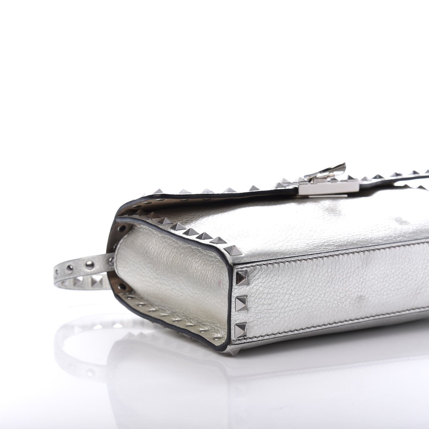 Valentino Garavani Metallic Pebbled Calfskin Medium Rockstud Flip Lock Crossbody Bag Silver 6 of 12
