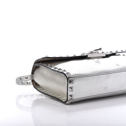 Valentino Garavani Metallic Pebbled Calfskin Medium Rockstud Flip Lock Crossbody Bag Silver 6 of 12