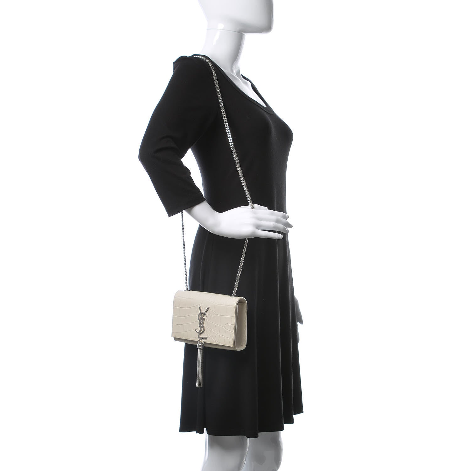 Saint Laurent Calfskin Crocodile Embossed Small Kate Tassel Satchel Dove White 2 of 8