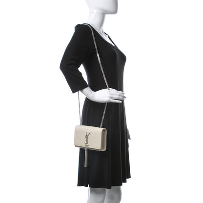 Saint Laurent Calfskin Crocodile Embossed Small Kate Tassel Satchel Dove White 2 of 8