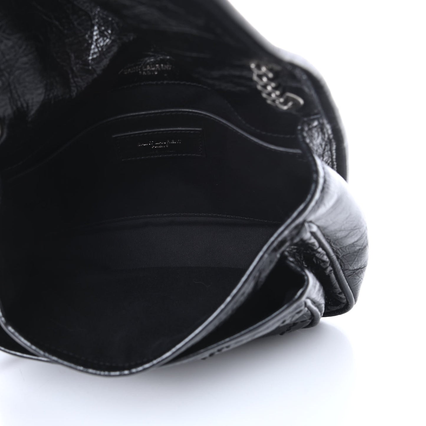 Crinkled Calfskin Matelasse Monogram Baby Niki Chain Satchel Black