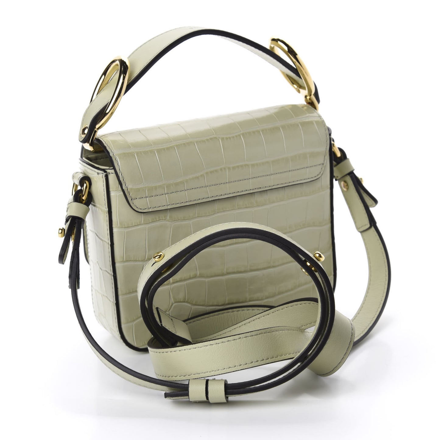 Calfskin Crocodile Embossed Mini C Double Carry Light Eucalyptus