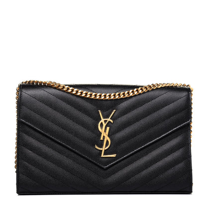 Saint Laurent Grain De Poudre Matelasse Chevron Monogram Chain Wallet Black 1 of 14