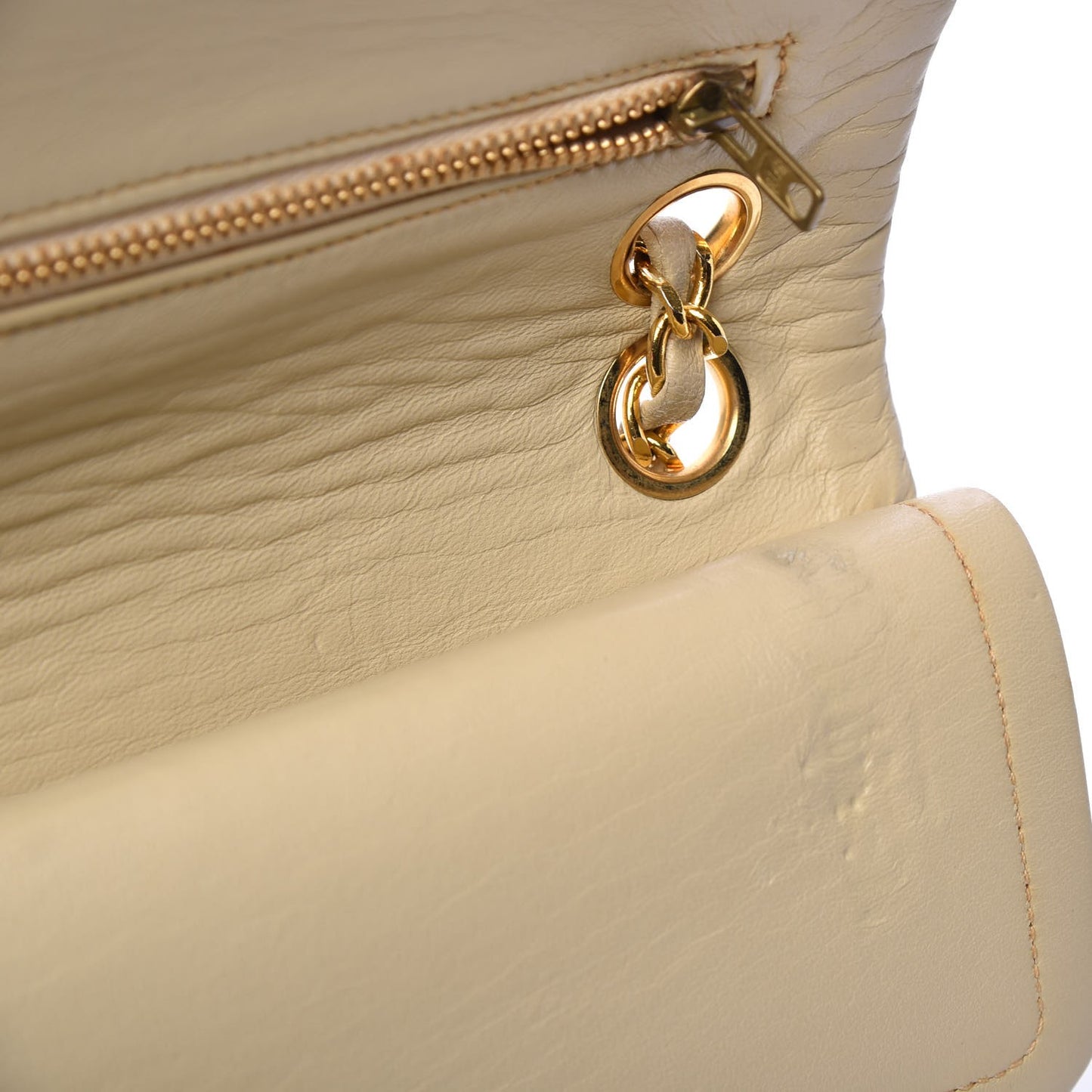 Lambskin Quilted Medium Double Flap Beige