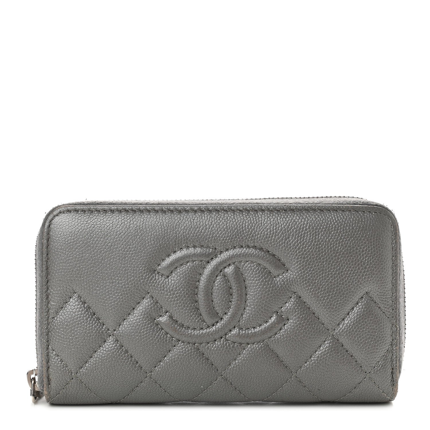 Chanel Metallic Caviar Quilted Medium Maxi CC Zip Around Wallet Grey 1 of 11