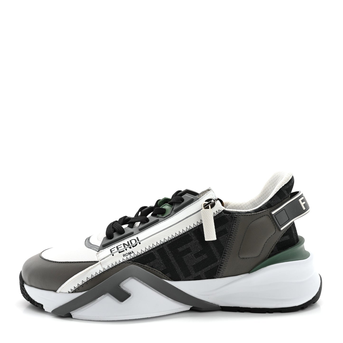 Vitello Fabric Jacquard FF Mens Fendi Flow Low Top Sneakers 9 Ultra White Grigio Black Argilla