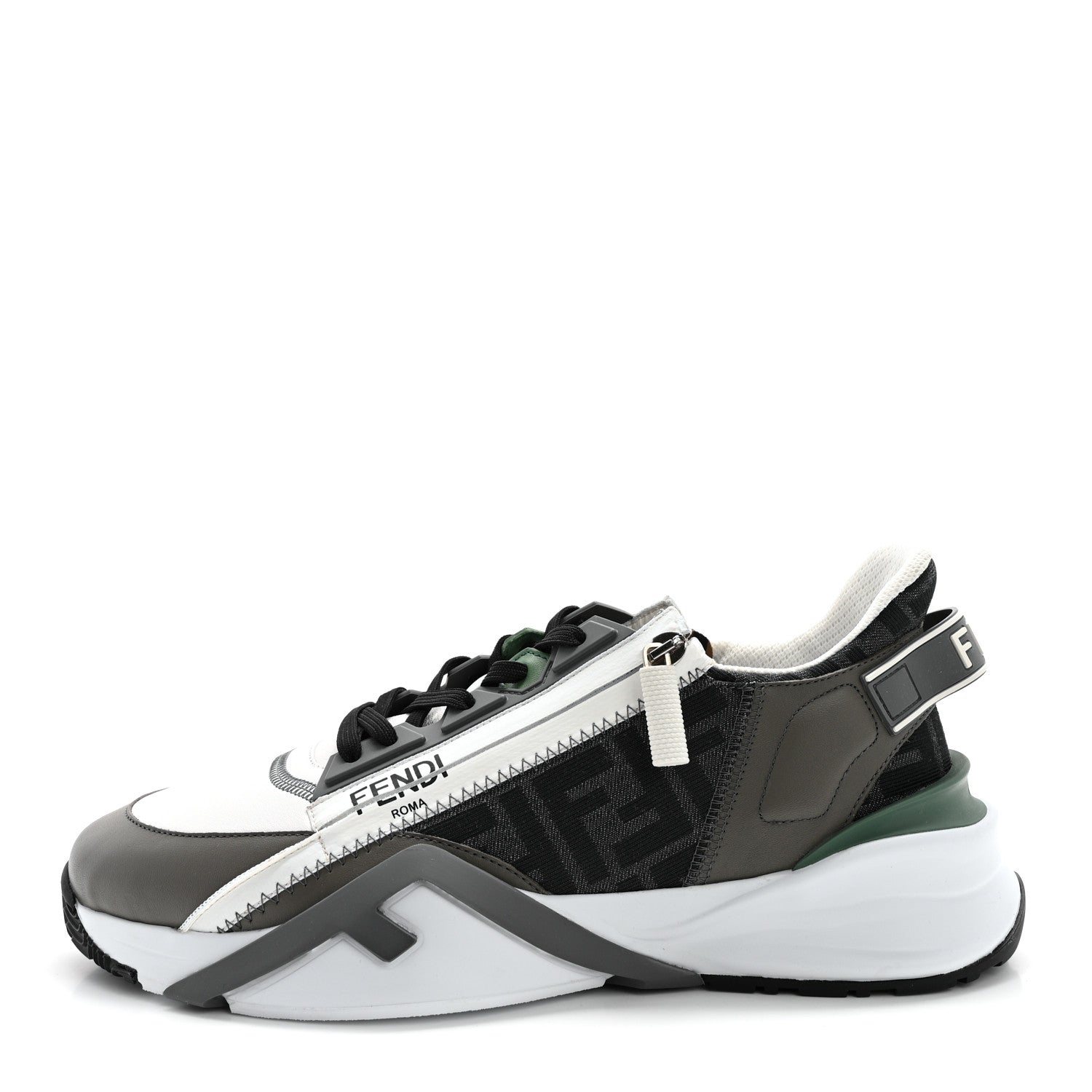 Fendi Vitello Fabric Jacquard FF Mens Fendi Flow Low Top Sneakers 9 Ultra White Grigio Black Argilla 1 of 13