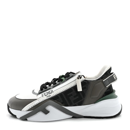 Fendi Vitello Fabric Jacquard FF Mens Fendi Flow Low Top Sneakers 9 Ultra White Grigio Black Argilla 1 of 13