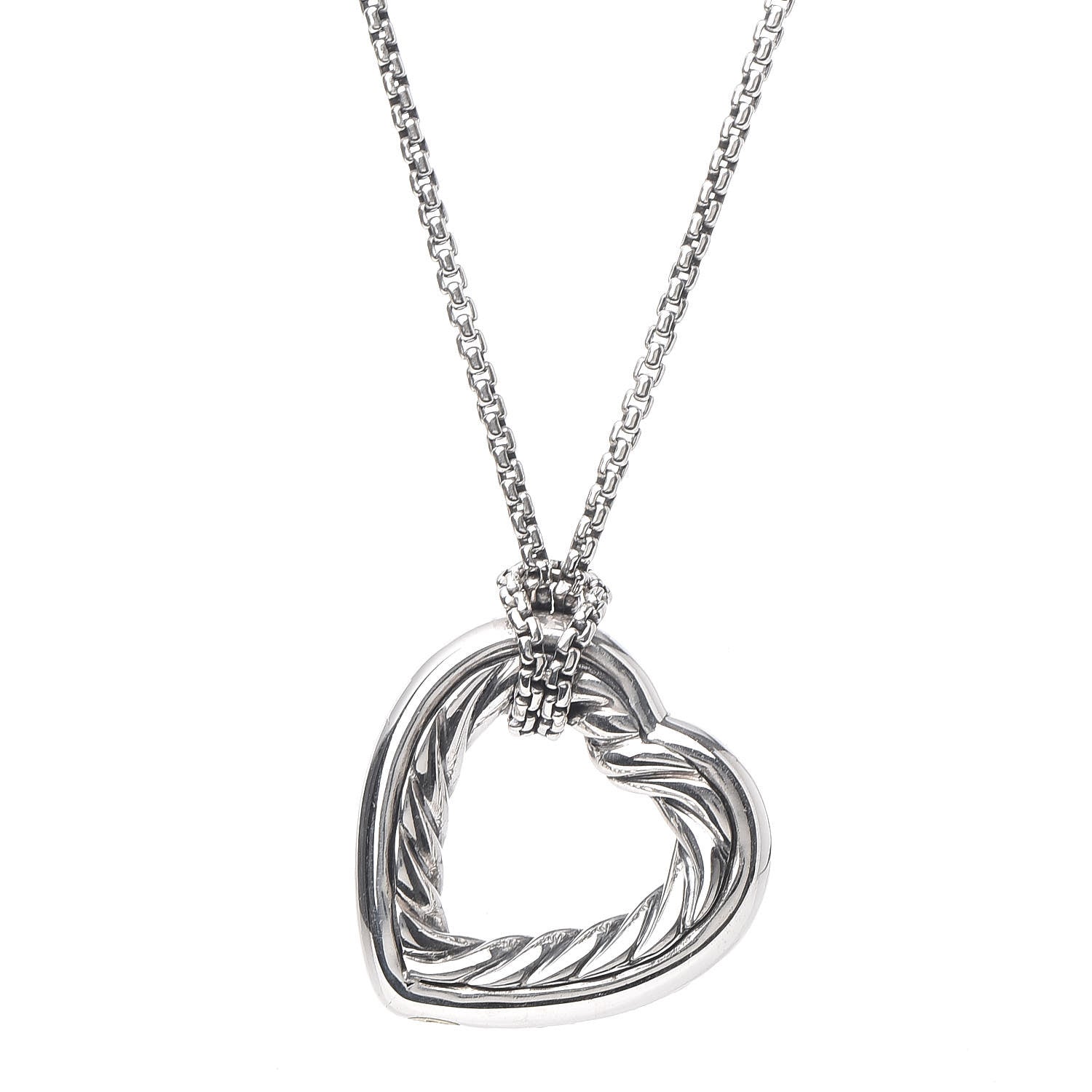 David Yurman Sterling Silver 18K Yellow Gold Open Heart Cable Necklace 3 of 5