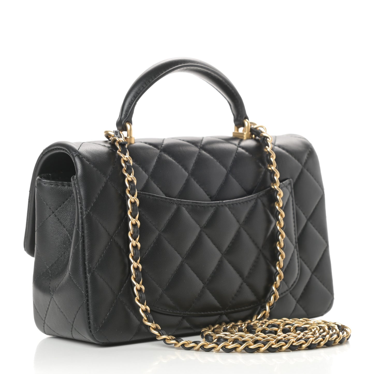 Lambskin Quilted Mini Top Handle Rectangular Flap Black