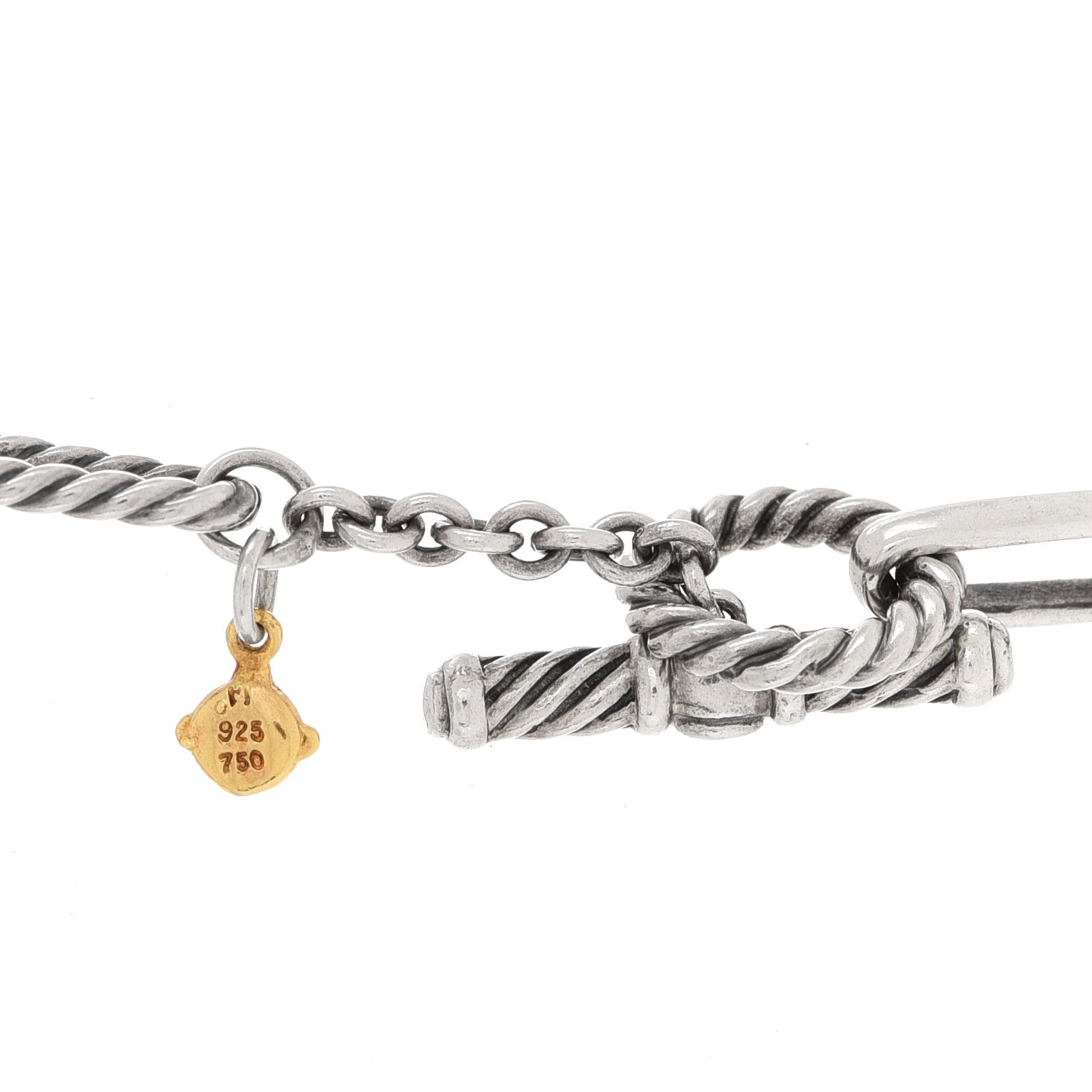 David Yurman Sterling Silver 18K Yellow Gold Amethyst Pearl Figaro Chain Necklace 5 of 8