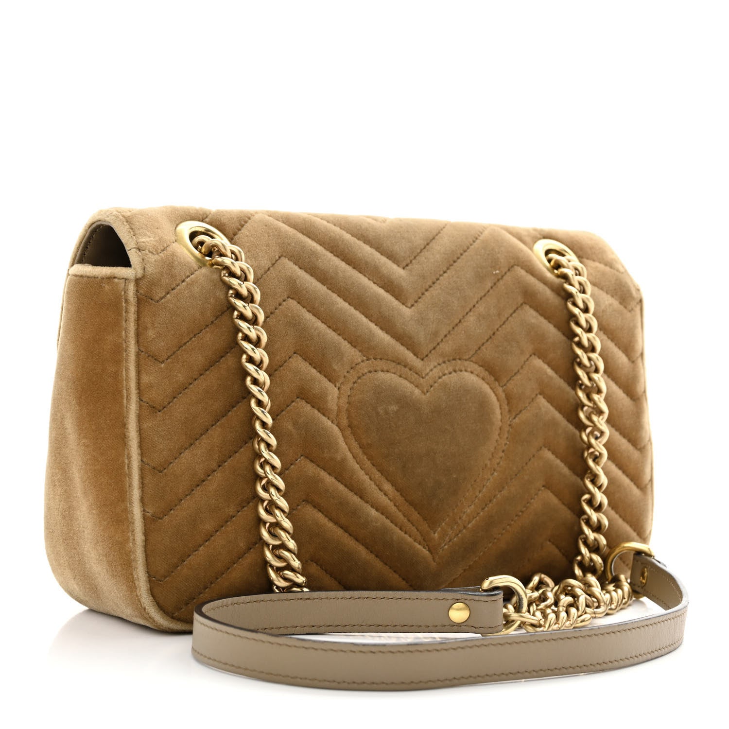 Gucci Velvet Matelasse Small GG Marmont Shoulder Bag Taupe 3 of 13