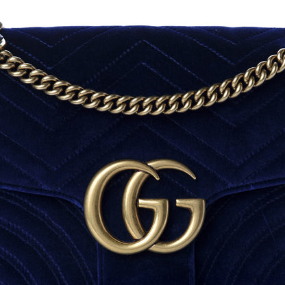Gucci Velvet Matelasse Medium GG Marmont Shoulder Bag Cobalt Blue 12 of 12