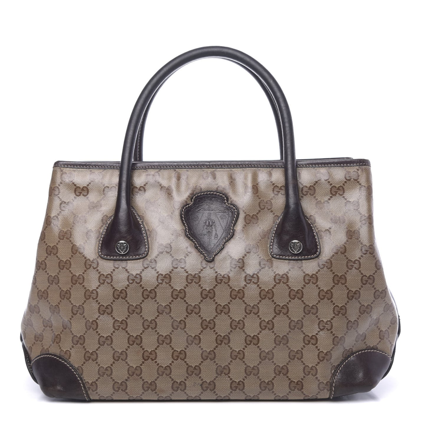 Crystal Monogram Crest Embossed Tote Brown