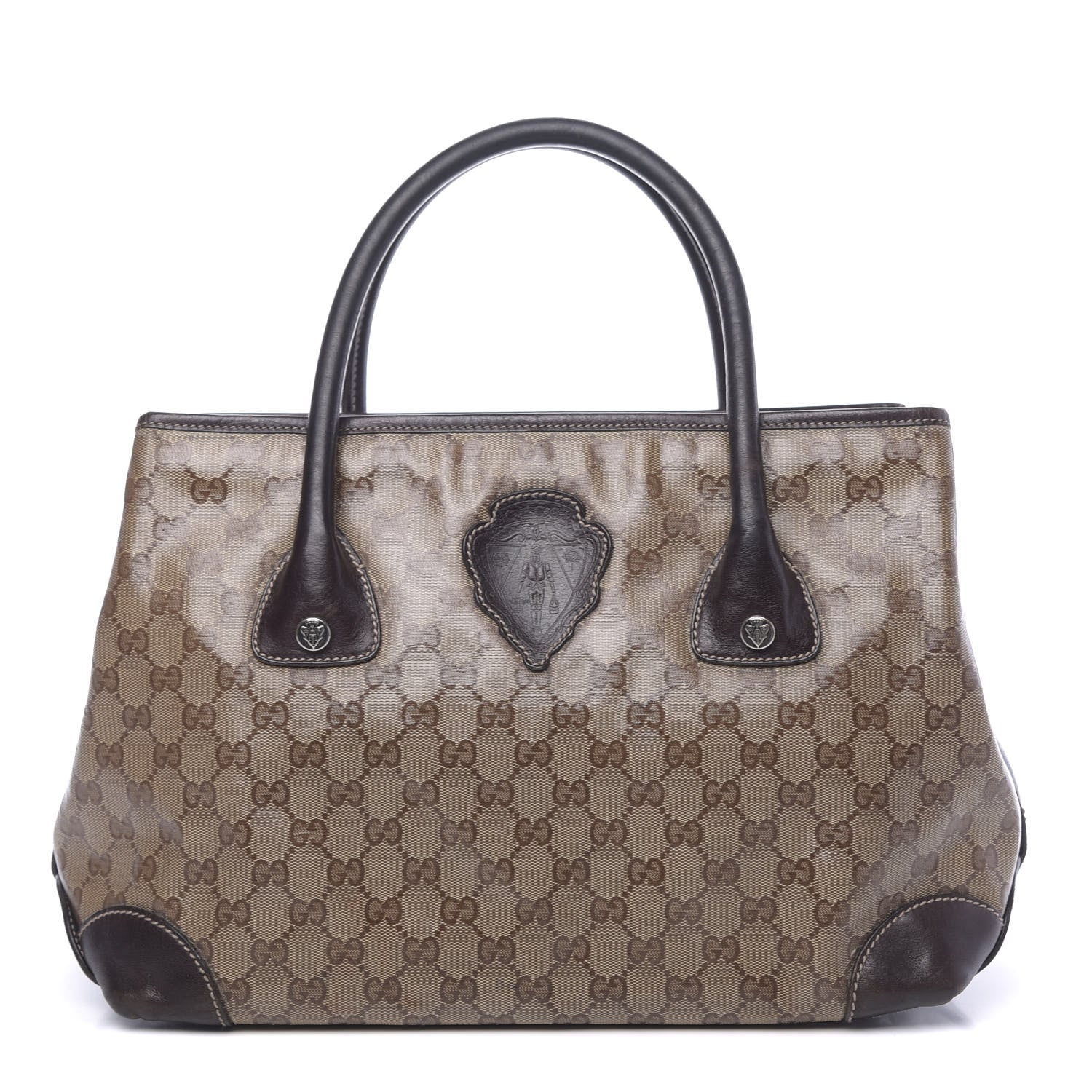 Gucci Crystal Monogram Crest Embossed Tote Brown 1 of 12