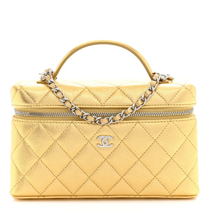Chanel Metallic Caviar Quilted Top Handle Slim Vanity With Chain Gold 1 of 11