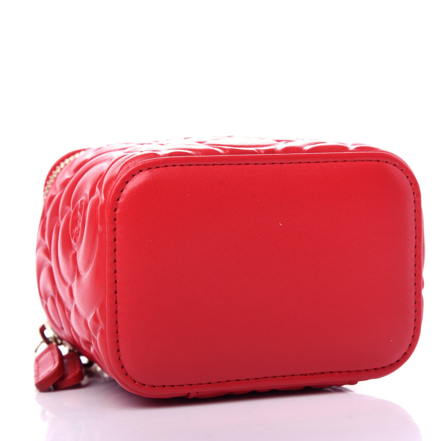 Chanel Lambskin Camellia Embossed Mini Vanity Case With Chain Red 4 of 11