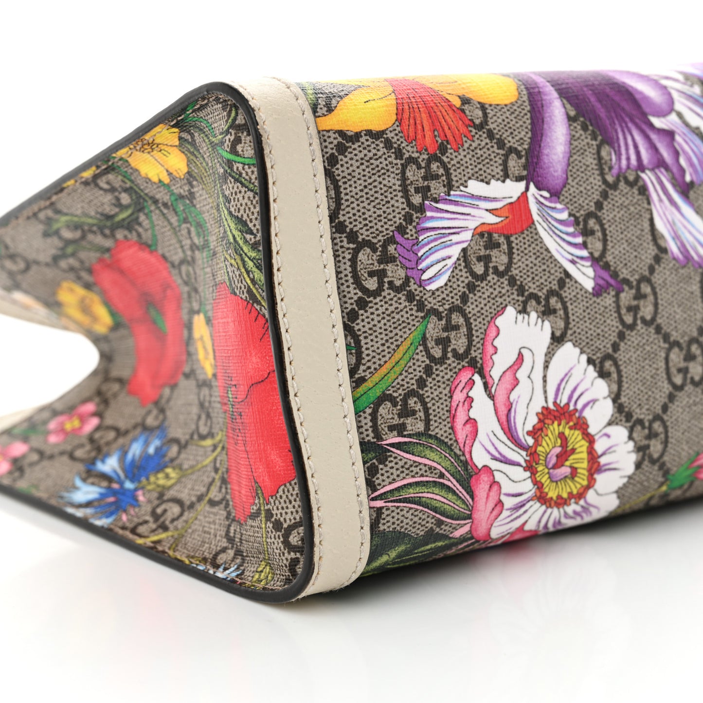 GG Supreme Monogram Flora Textured Calfskin Small Padlock Tote Beige Ebony Multicolor Mystic White