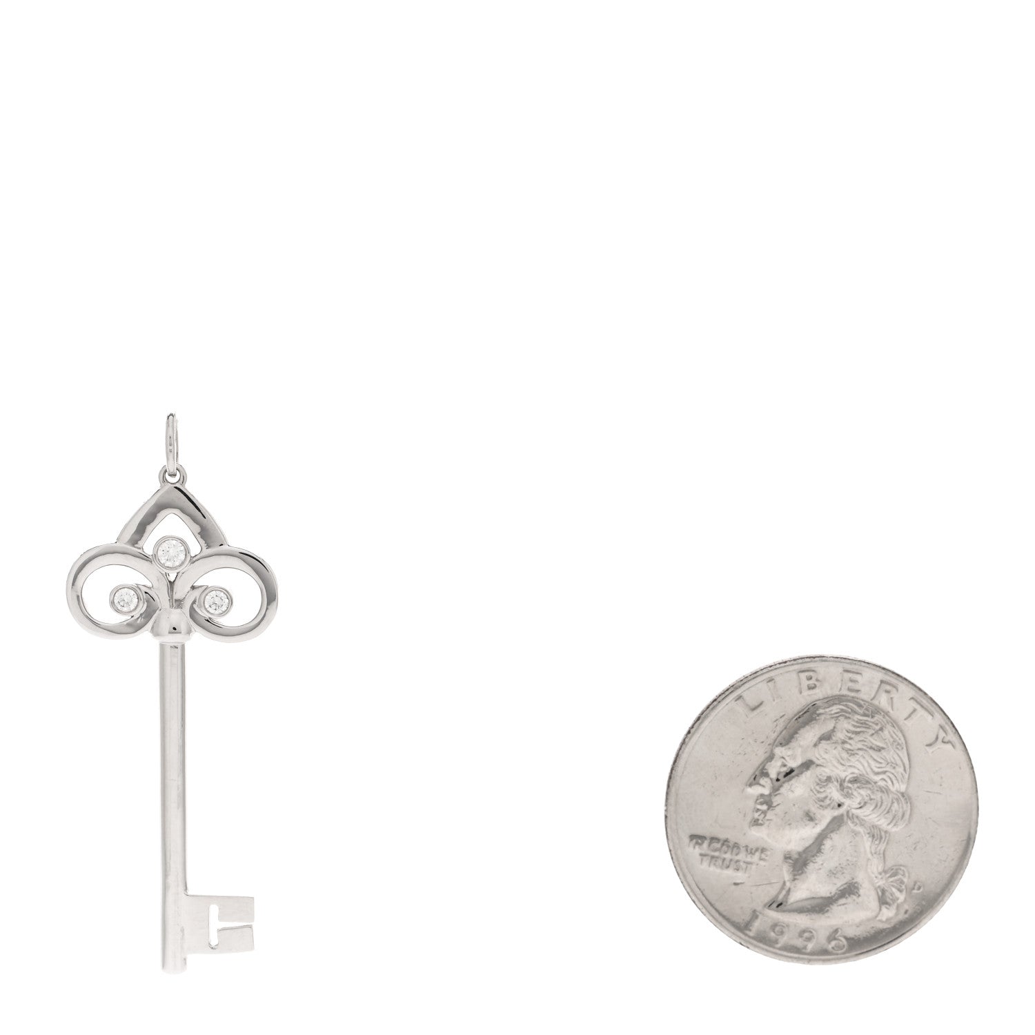 Tiffany 18K White Gold Diamond Fleur De Lis Key Pendant 2 of 4