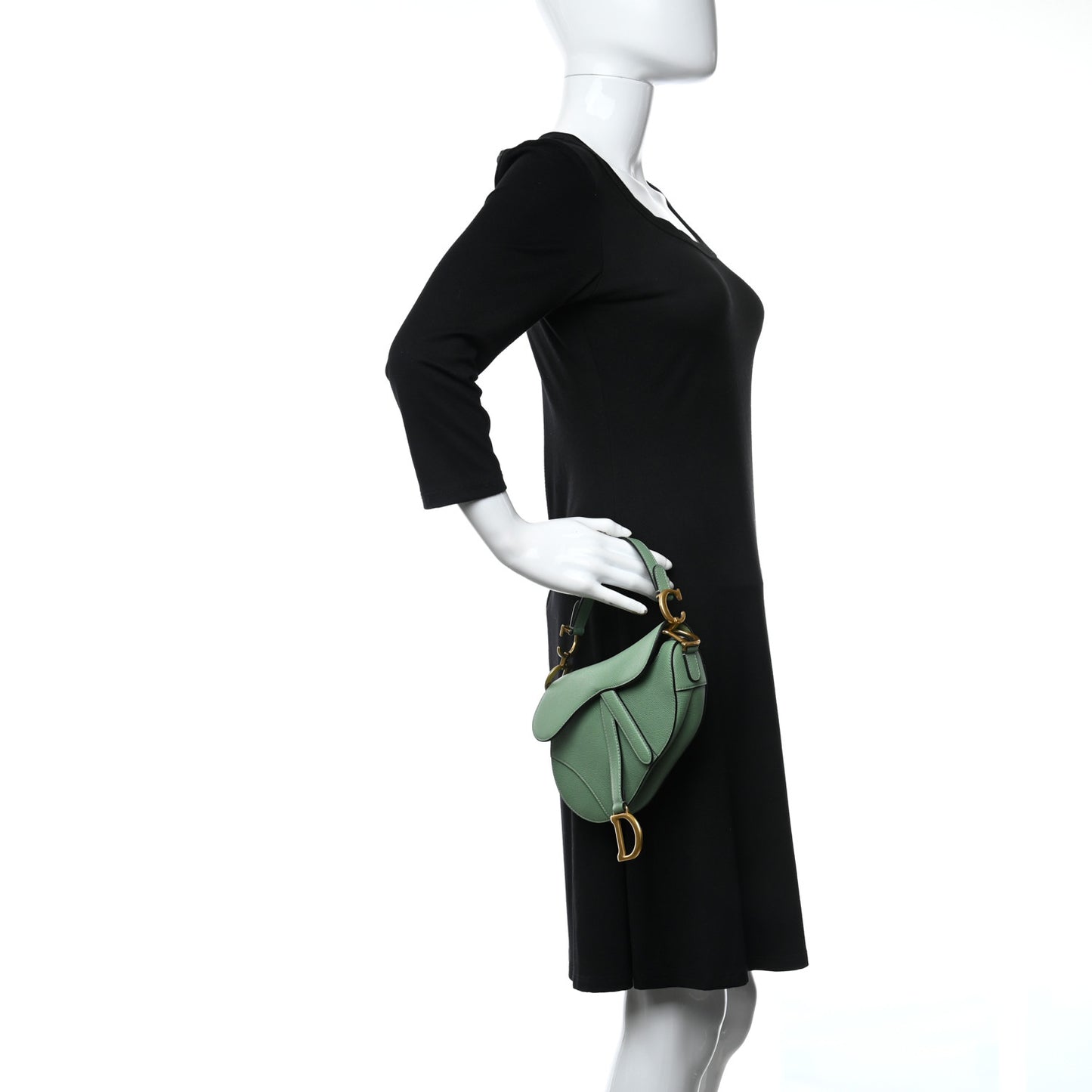 Grained Calfskin Mini Saddle Bag Green