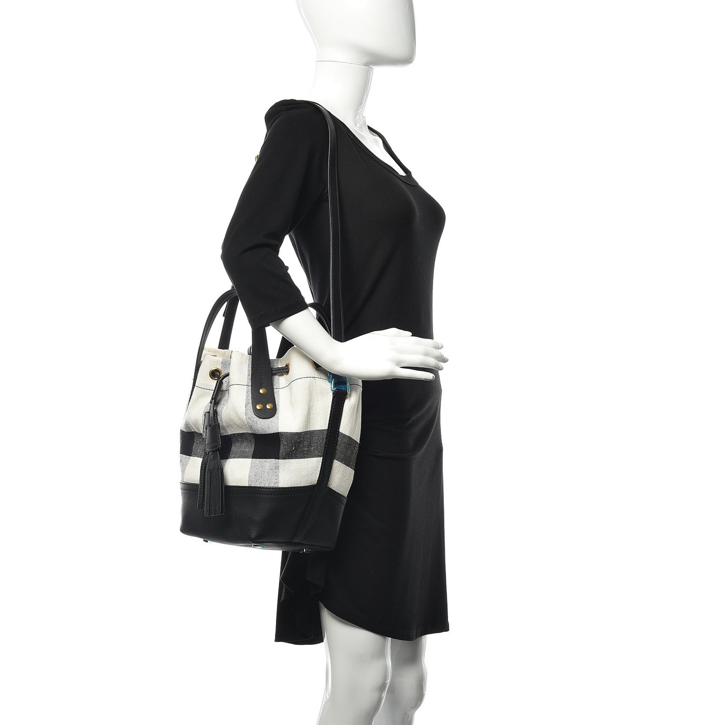 Grainy Calfskin House Check Canvas Small Heston Crossbody White Black