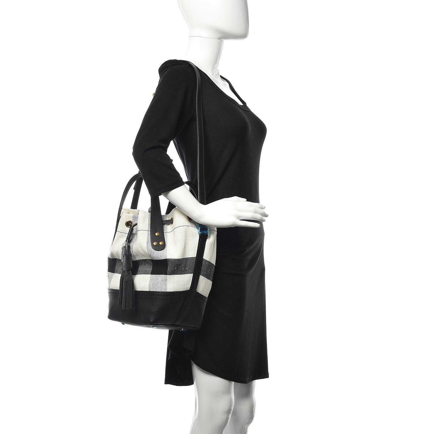 Burberry Grainy Calfskin House Check Canvas Small Heston Crossbody White Black 2 of 12