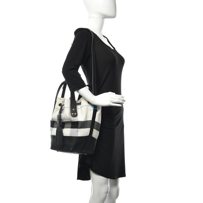 Burberry Grainy Calfskin House Check Canvas Small Heston Crossbody White Black 2 of 12