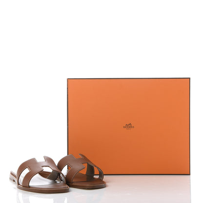 Hermes Box Calfskin Oran Sandals 37.5 Gold 10 of 10