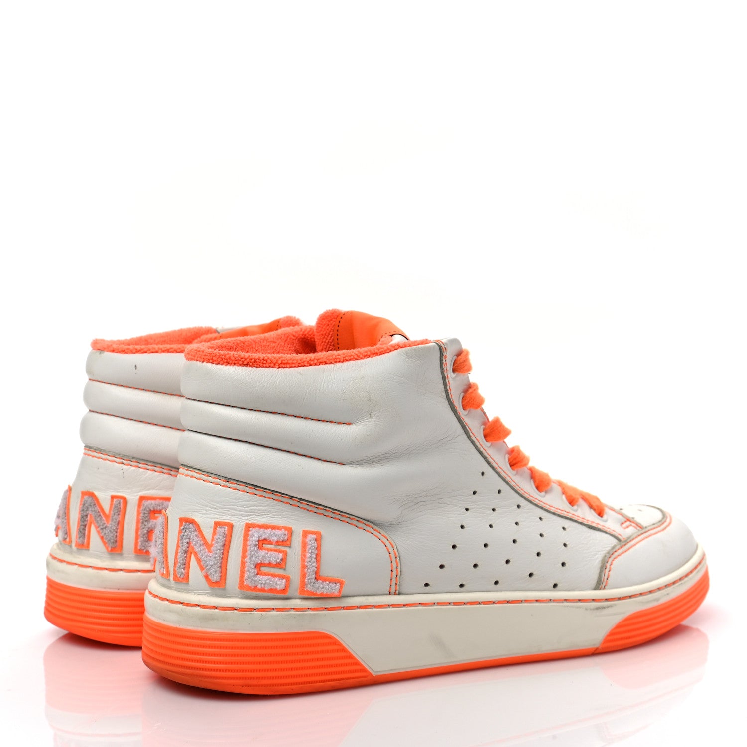 Chanel Calfskin Mens Logo High Top Sneakers 43 White Orange 4 of 9
