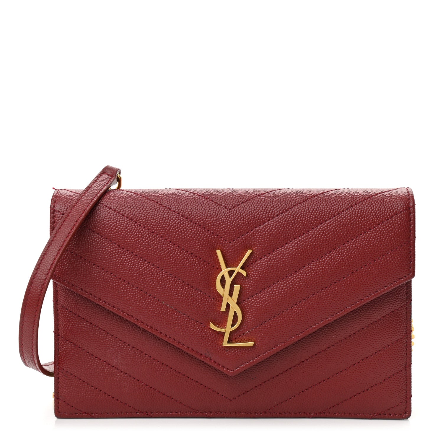 Saint Laurent Grain De Poudre Matelasse Chevron Monogram Envelope Chain Wallet Opyum Red 1 of 14