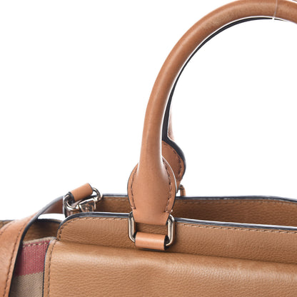Burberry Mega Check Grained Calfskin Medium Harcourt Satchel Saddle Brown 17 of 28