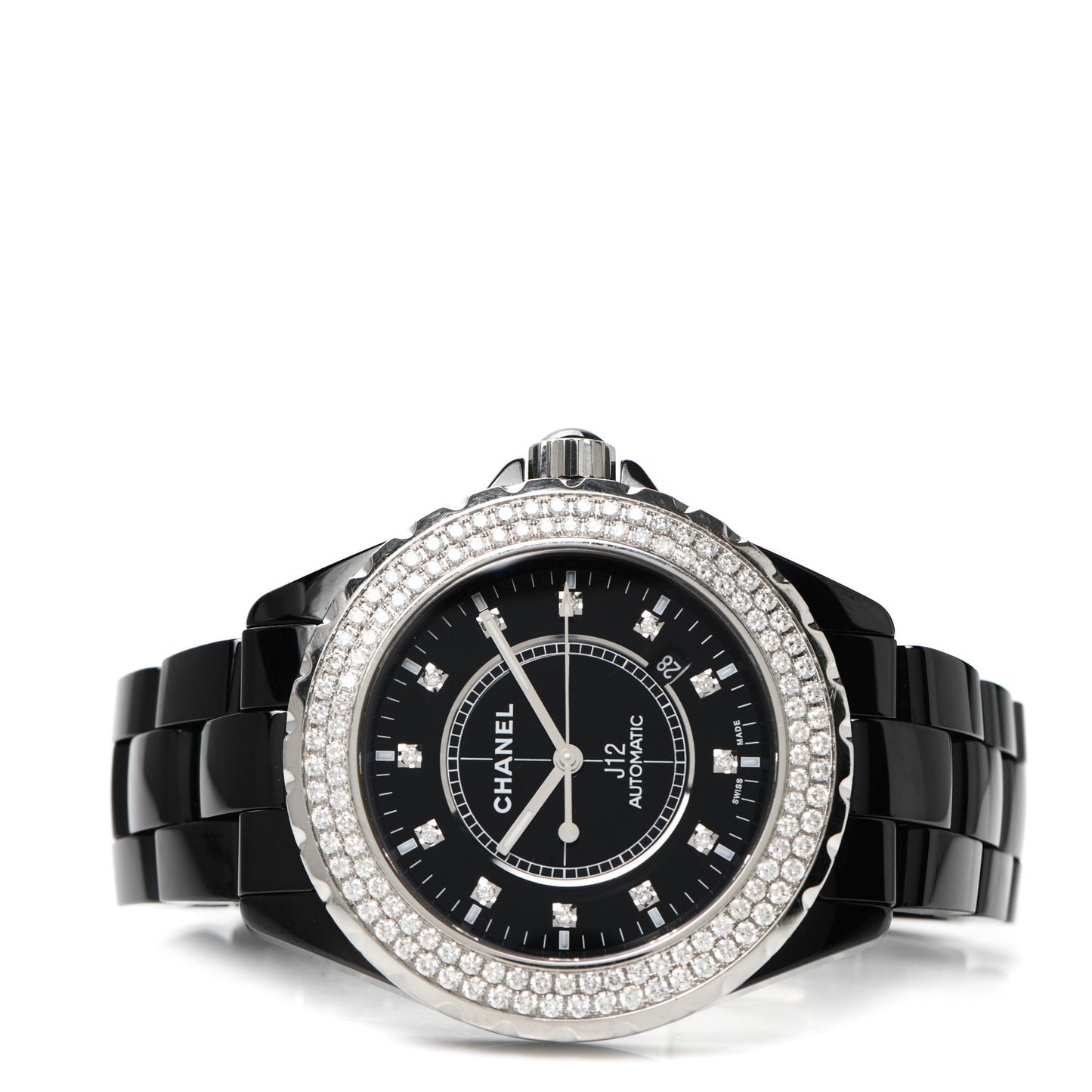 Stainless Steel Ceramic Diamond Pave Bezel 41mm J12 Automatic Watch Black