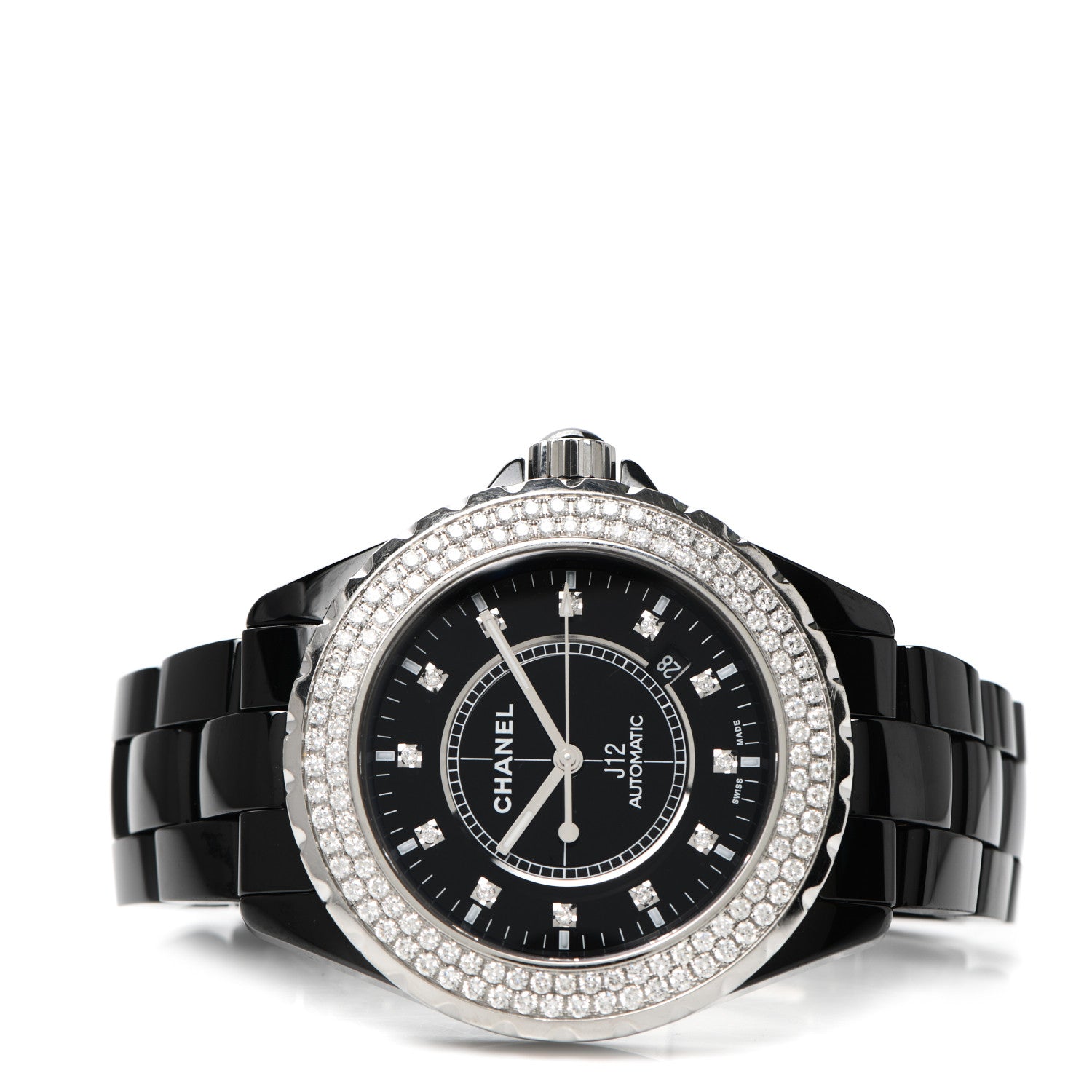 Chanel Stainless Steel Ceramic Diamond Pave Bezel 41mm J12 Automatic Watch Black 2 of 5