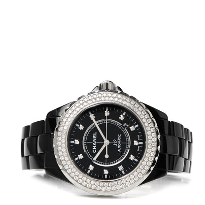 Chanel Stainless Steel Ceramic Diamond Pave Bezel 41mm J12 Automatic Watch Black 2 of 5