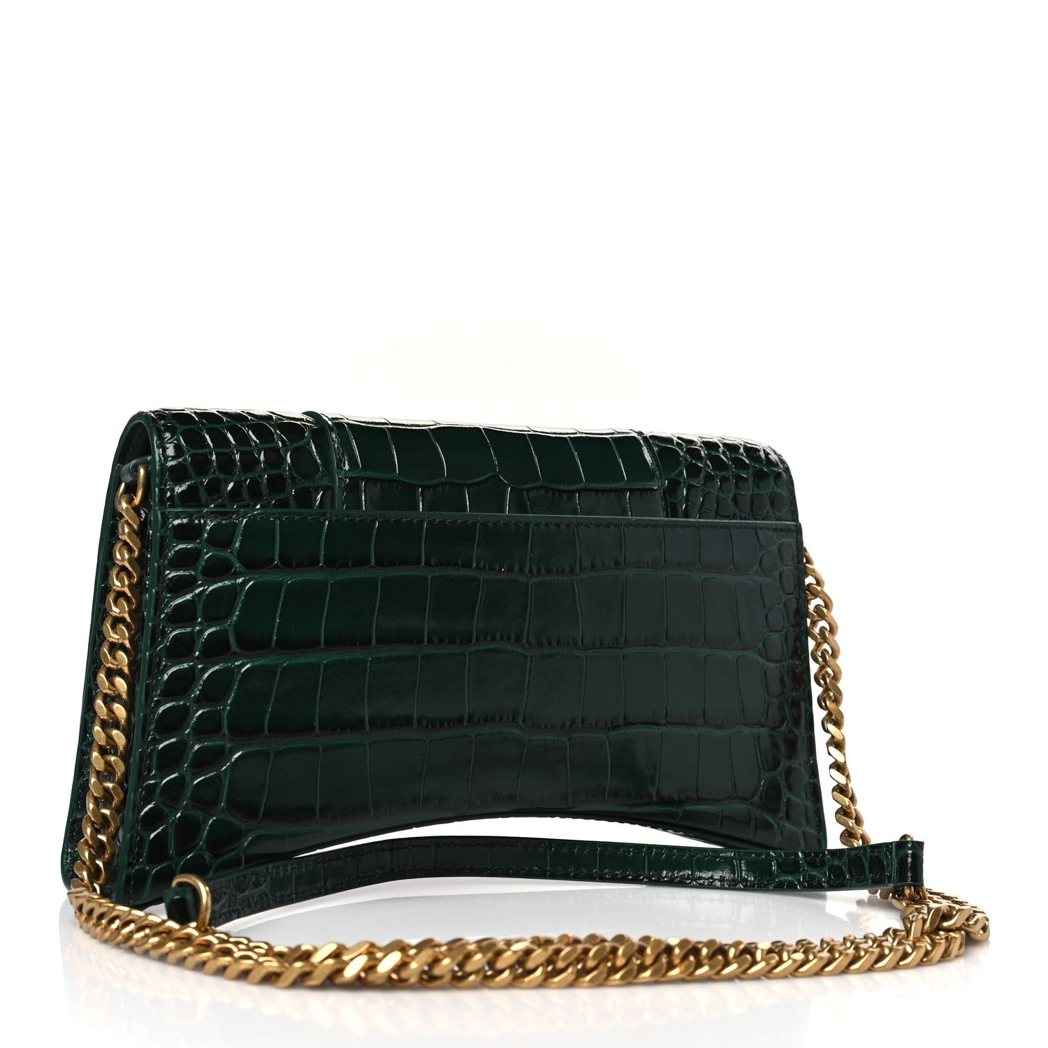 Balenciaga Shiny Calfskin Crocodile Embossed Small Hourglass Evening Chain Bag Forest Green 3 of 8