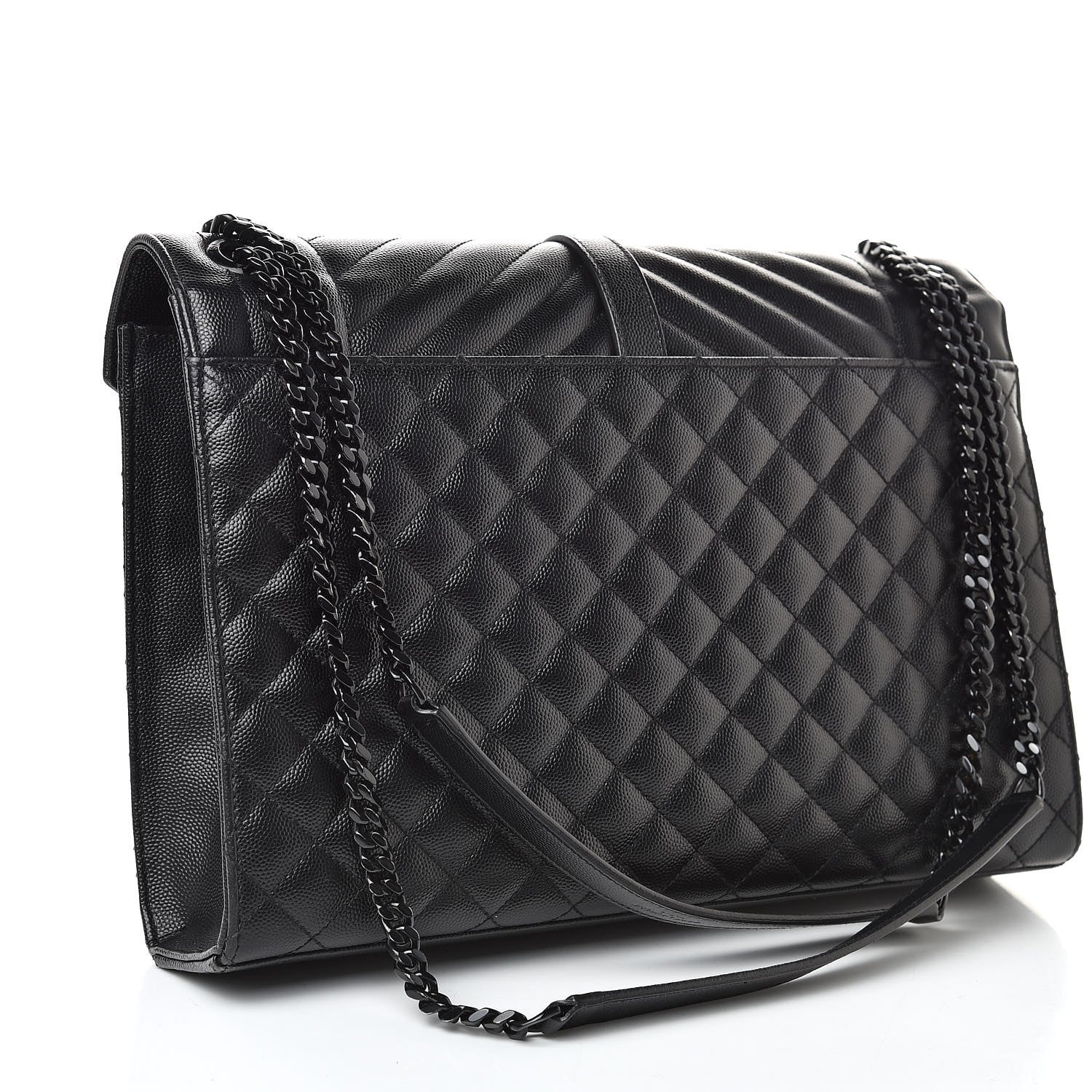 Saint Laurent Grain De Poudre Textured Mixed Matelasse Large Triquilt Monogram Monochrome Satchel Black 3 of 10