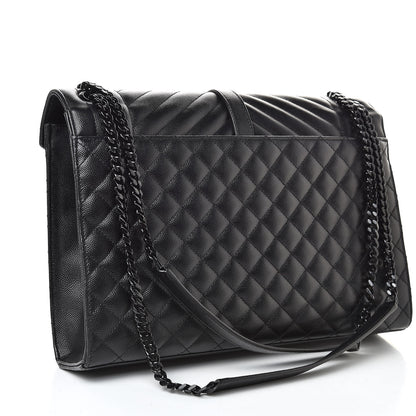 Saint Laurent Grain De Poudre Textured Mixed Matelasse Large Triquilt Monogram Monochrome Satchel Black 3 of 10
